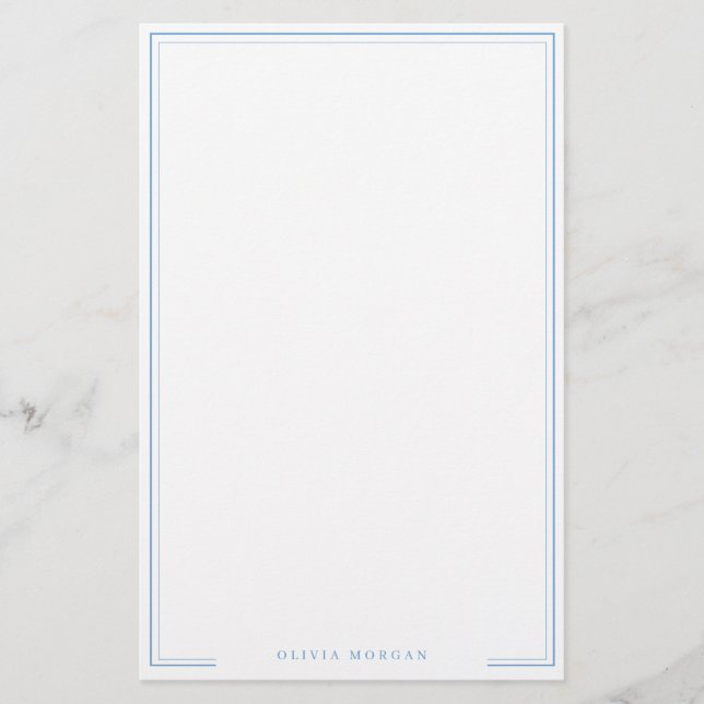 Papelaria Vertical Simple Dusty Blue Border Name Stationery (Frente)