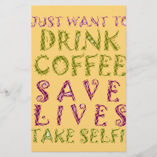 Papelaria Vintage Beber café Salvar Vidas e Tirar Selifes