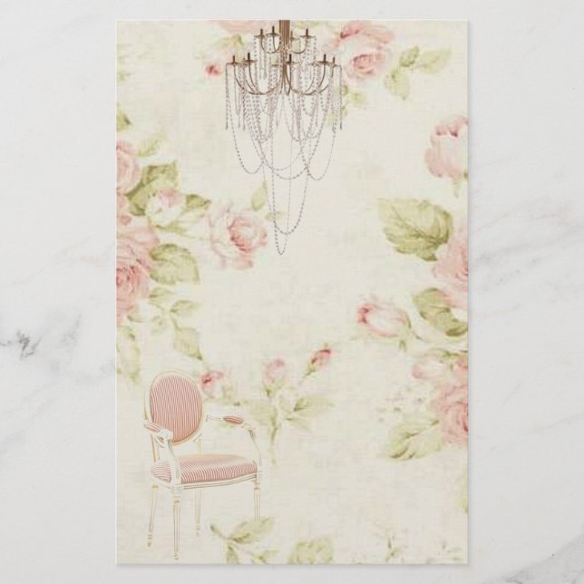 Papelaria Vintage - Chandelier Floral Rosa Rosa Elegante (Frente)