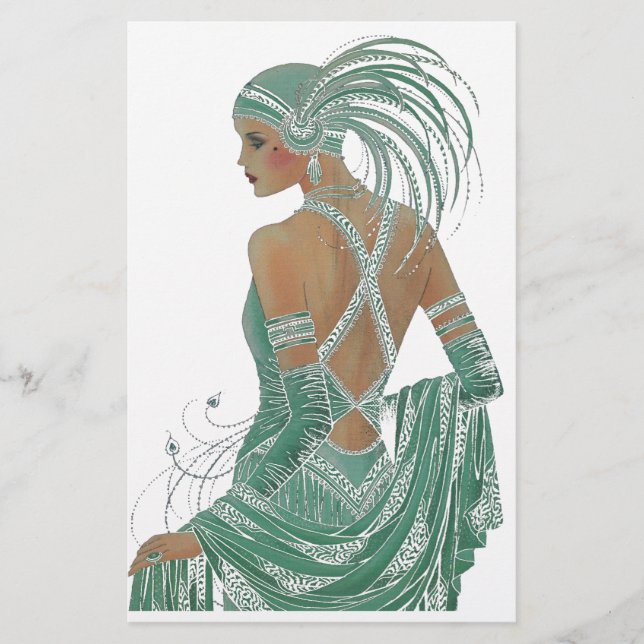 Papelaria Vintage Ladies indo Impressão de Arte Verde (Frente)