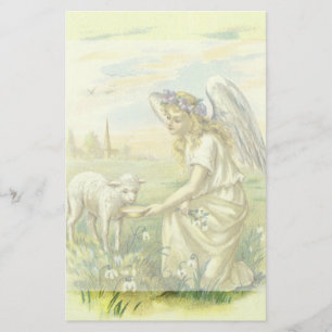 Papelaria Vintage Páscoa religiosa Anjo Vitoriano com Lamb