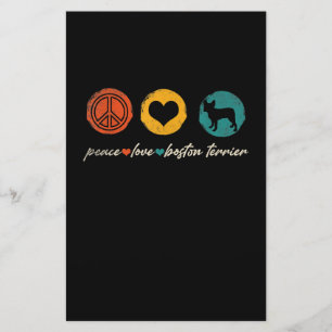 Papelaria Vintage Peace Love Boston Terrier Dog Lover Gifts