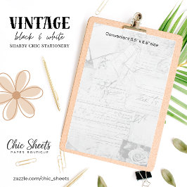 Papelaria Vintage Preto e Branco Shabby Chic