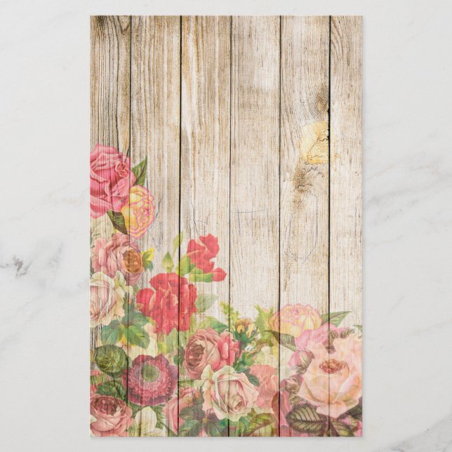 Papelaria Vintage Rosas Rústicos Românticos Madeira (Frente)
