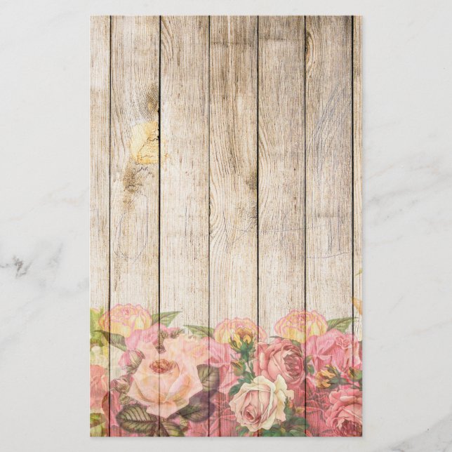 Papelaria Vintage Rosas Rústicos Românticos Madeira (Frente)
