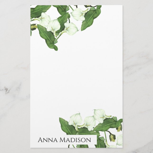 Papelaria Vintage White Calla Lily Flowers Stationery (Frente)