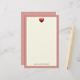 Papelaria Vintage Xadrez Vermelho e Creme Com Coração