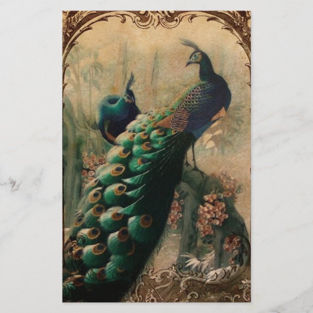 Papelaria vitoriano vintage pavão floral parisiense (Frente)
