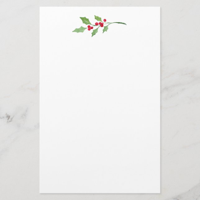 Papelaria Watercolor Holly Sprig (Frente)