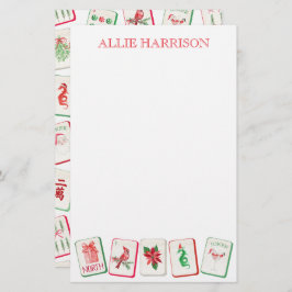 Papelaria Watercolor Mahjong Red & Green Christmas Tiles