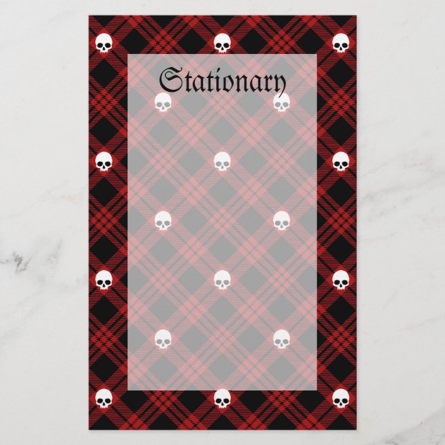 Papelaria Xadrez de Tartan do crânio gótico (Frente)