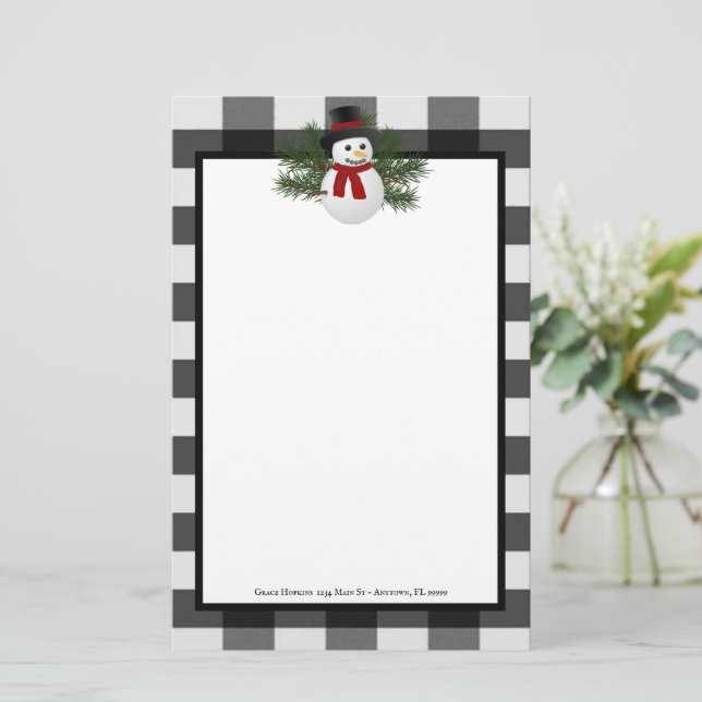 Papelaria Xadrez Snowman Buffalo Personalizada (Em pé/Frente)