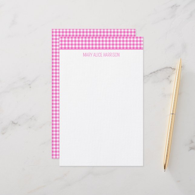 Papelaria Xadrezinho Rosa e Branco Personalizado (Frente/Verso In Situ)