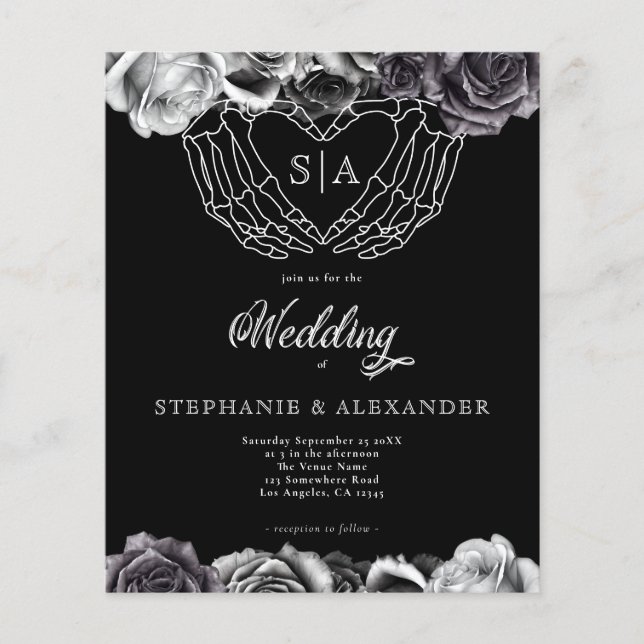 PAPER Gótico Monograma Rosas Esqueleto Mãos Casame (Frente)