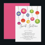 Paper Lanterna Doce 16 Convite de Aniversário<br><div class="desc">Divertido e doce convite de aniversário com dezesseis lanternas coloridas de papel colocadas sobre um fundo branco. Sacudir nosso convite para ver uma coordenação de volta para um toque especial extra.</div>