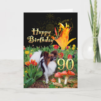 Papillion dog Happy 90 Cartão de Aniversário Espec