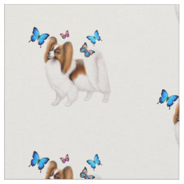 Papillon Cão com Borboletas Tecido de algodão