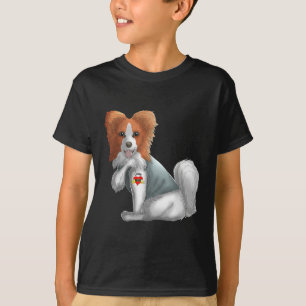 Papillon Eu Amo Mamãe Tatuagem Camiseta de cão Mãe