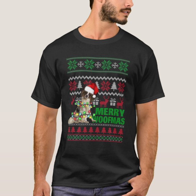 Papillon Para A Feliz Woofmas Suéteres De Natal Fe (Frente)