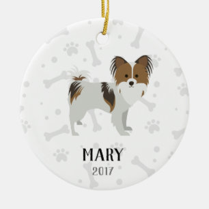 Papillon personalizou enfeites de natal do cão