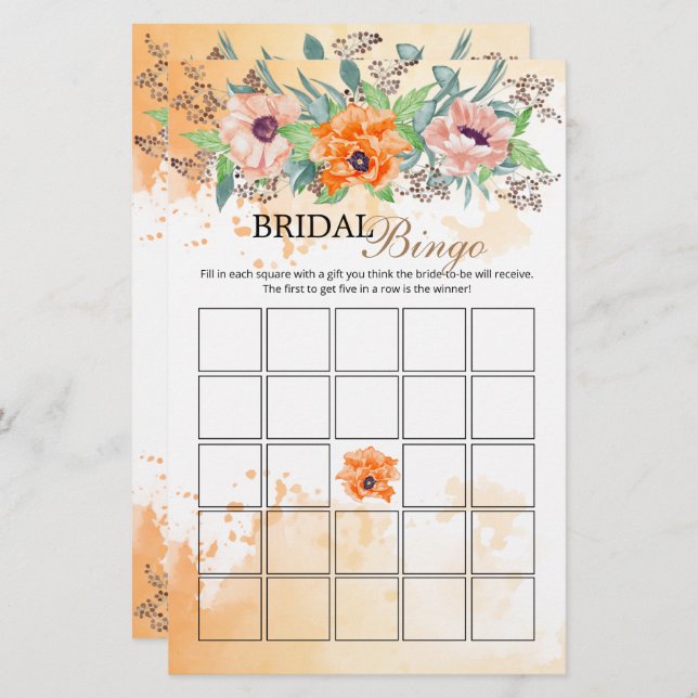 Papoila-flores bridal bingo (Frente/Verso)