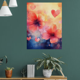 Papoulas & Corações – Poster de Arte em Aquarela R
