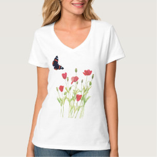 Papoulas vermelhas, borboleta almirante T-Shirt