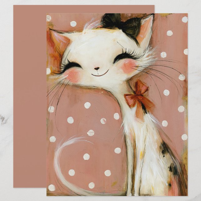 Papper de Scrapbook de Gato Terracota Rosa Empoeir (Frente/Verso)