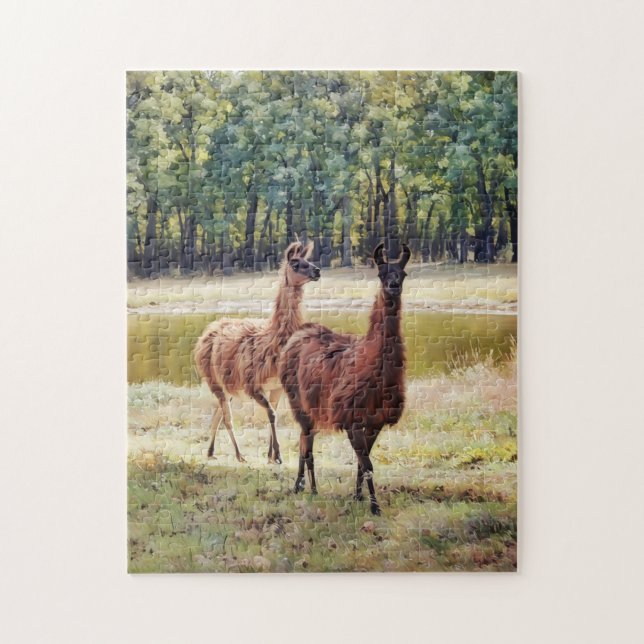 Par Casal bonito de Llama Nature Art Quebra-cabeça (Vertical)
