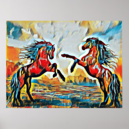Par de Cavalos em Poster de Estilo de Arte de Rua
