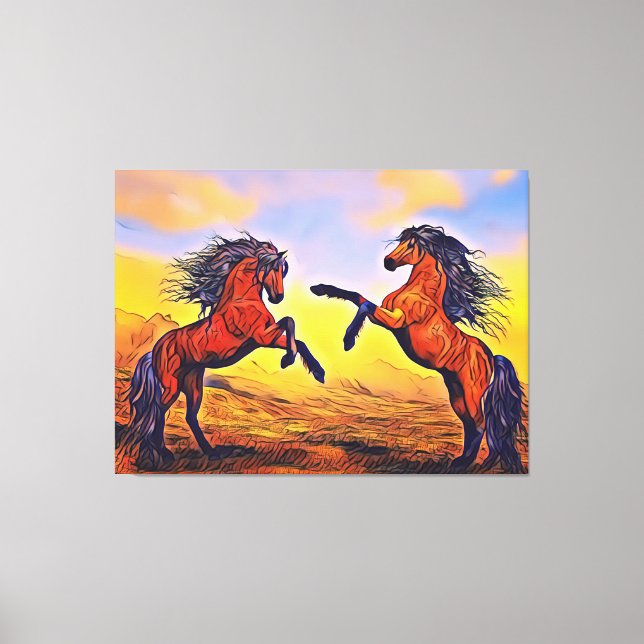 Par de Cavalos Pintura Impressão em Tela (Frente)