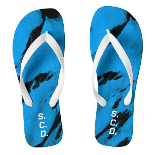 Par de Chinelos Personalizados Azul Preto Escovado