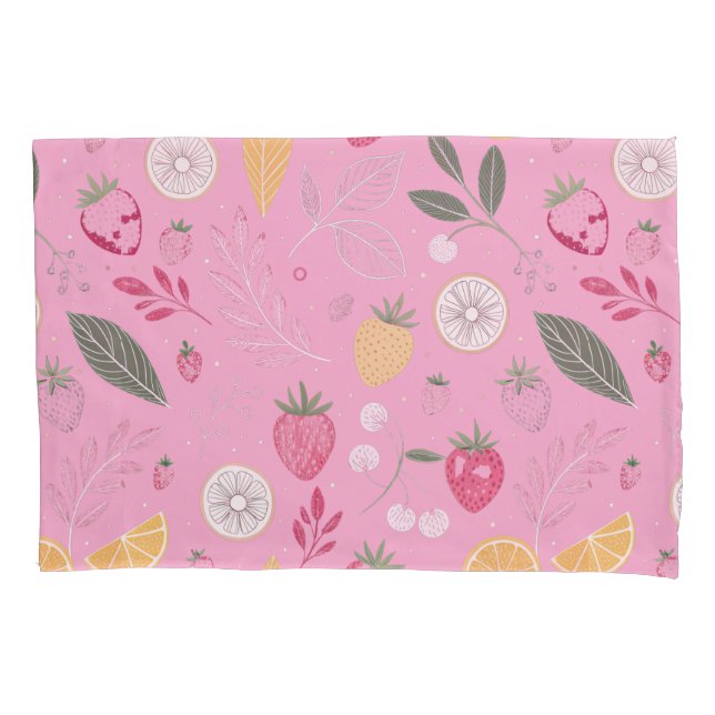 Par de fronhas de morango rosa e floral (Frente-Esquerda)