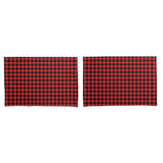 Par de fronhas xadrez búfalo vermelho (Frente - conjunto)