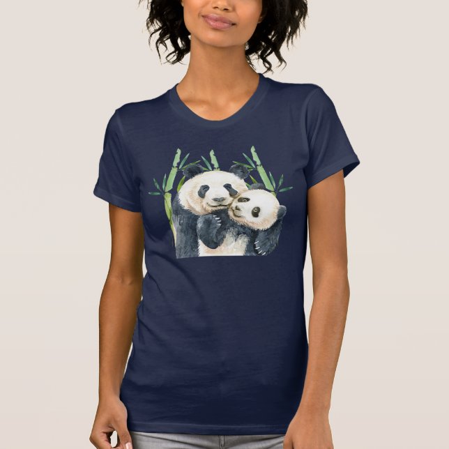 Par de Panda Bonito em Camisa T Aquecida de Bambu (Frente)