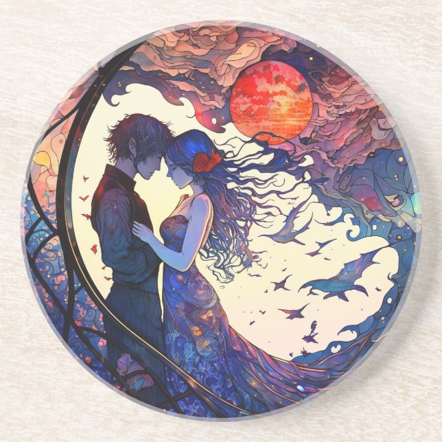 Par de Porta-Copos de Arenito Vidro Manchado (Frente)