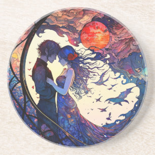 Par de Porta-Copos de Arenito Vidro Manchado Falso