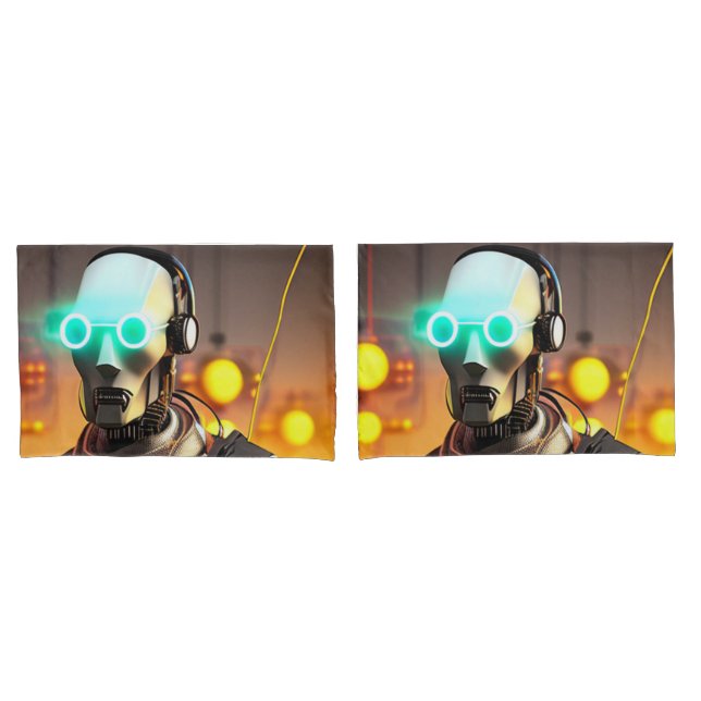 Par de travesseiros padrão de cinza Robot 2 (Frente - conjunto)