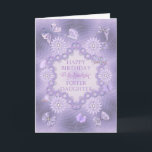 Para a filha adotiva, cartão de aniversário com fl<br><div class="desc">Um jardim de flores e borboletas em matizes e lavandas. Um cartão de aniversário para uma maravilhosa filha adotiva. Um olhar moderno. Dentro a carta é um verso adorável. Copyright Norma Cornes</div>