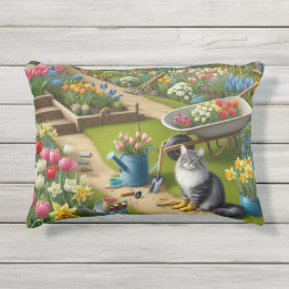 Para Ambientes Externos Almofada de Acento de Flores e Gato ao Ar Livre Ga
