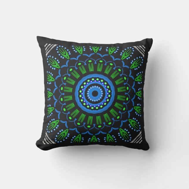 Para Ambientes Externos Almofada quadrada desenho Jimette azul, verde e (Frente)