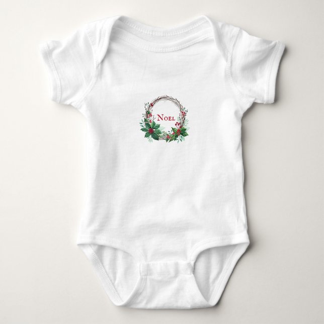 Para Bebê Bebês de Natal Holly Wreath Baby Body (Frente)