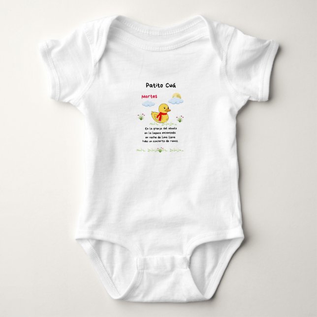 Para Bebê Body (3 meses) cuento patito cuá día martes (Frente)