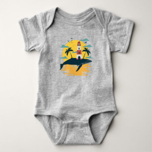 Para Bebê Body Completo Baleia Azul Tropical Ilha Oceano Pôr