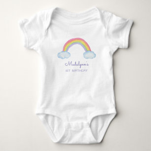 Para Bebê Body de Aniversário de 1 Ano com Arco-íris em Aqua