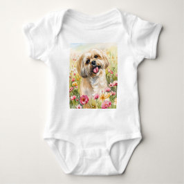 Para Bebê Body Infantil de Aguarela Lhasa Apso
