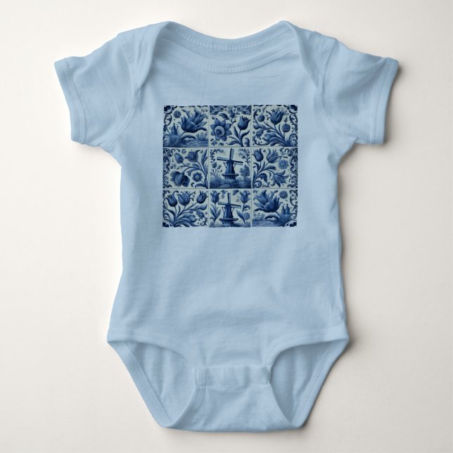 Para Bebê Body Infantil de Azulejos Delft Fofo (Frente)