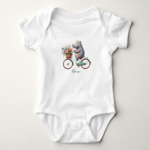 Para Bebê Body Infantil de Hipopótamo de Bicicleta Floral