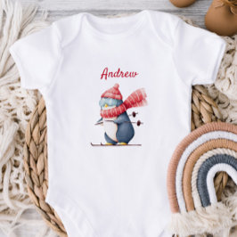 Para Bebê Body Infantil de Pinguim de Esqui Caprichoso