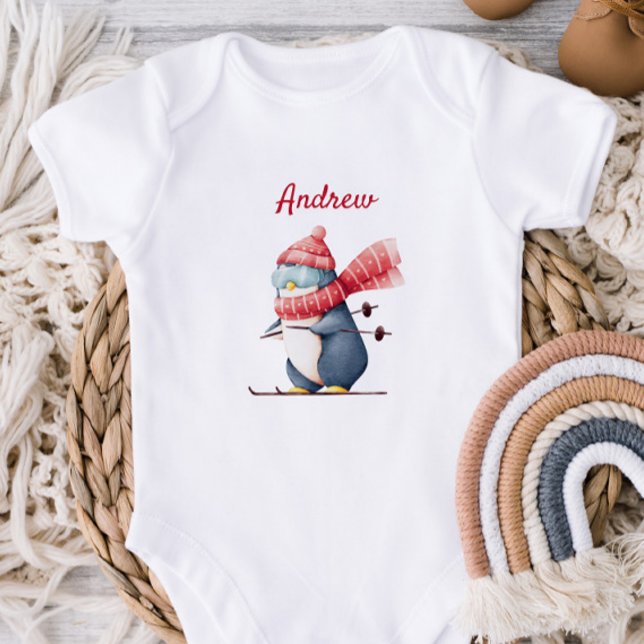 Para Bebê Body Infantil de Pinguim de Esqui Caprichoso (Criador carregado)
